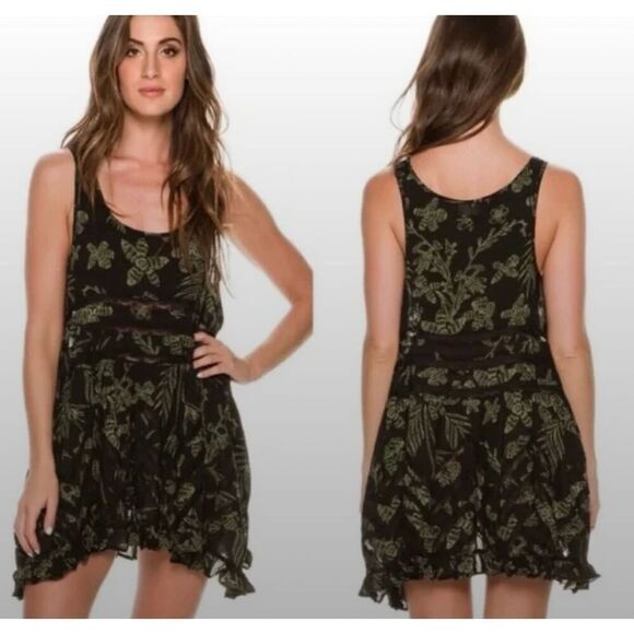 Intimately Free People Voile & Lace Trapeze Dress Rare Green Floral Print Sz Sm - Picture 8 of 16